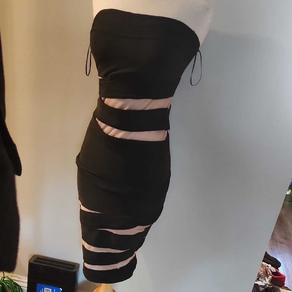 Elegant Black and MeshStrapless Dress
